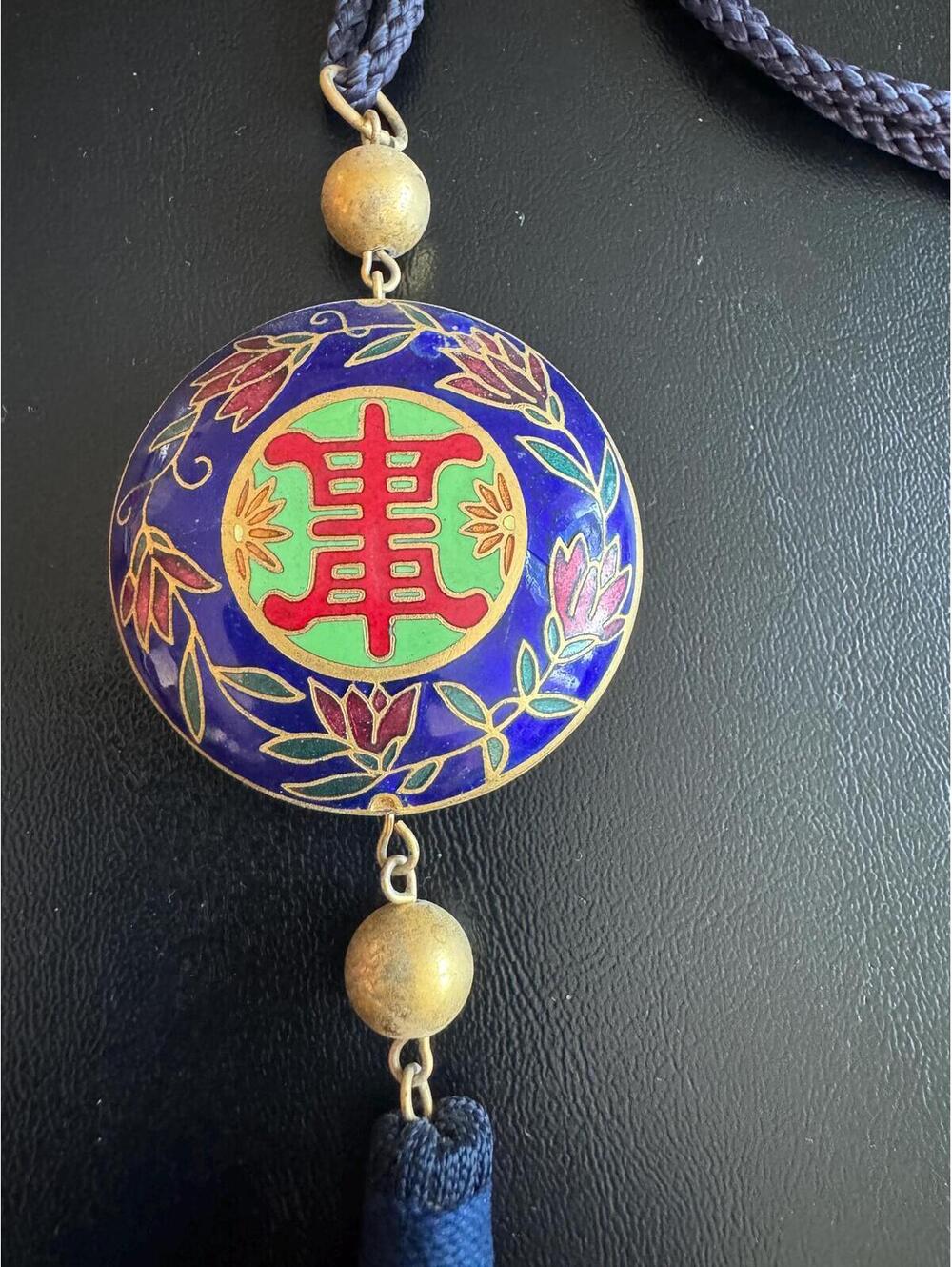 Vintage Cloisonné Necklace ~ Rope Detailing & Tassel. Asian Designed Necklace.